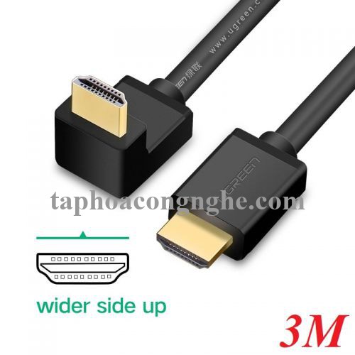 Ugreen 10174 3M màu Đen Cáp tín hiệu HDMI chuẩn 1.4 đầu bẻ góc 90 độ HD103 30010174